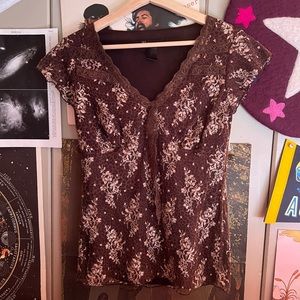 brown fairycore lace shirt!!